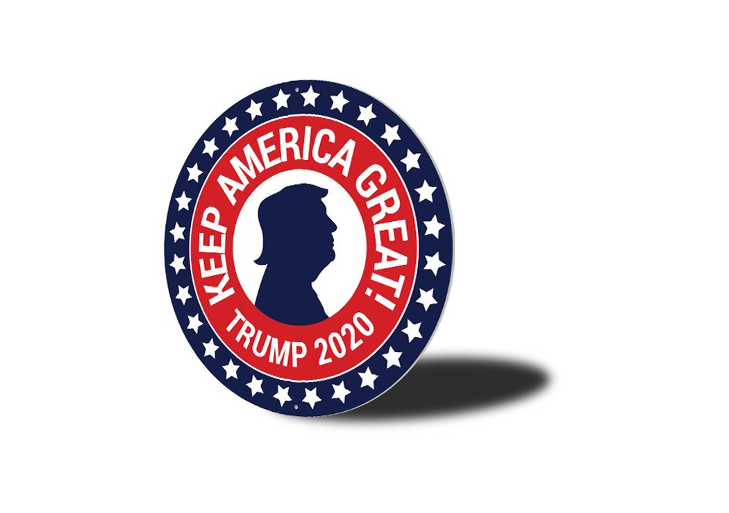 Keep America Great sign made of high-quality aluminum, featuring patriotic colors and customizable text, suitable for indoor and outdoor display.