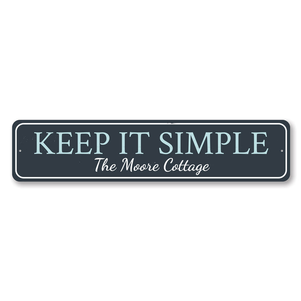 A customizable Keep It Simple Sign made of high-quality aluminum, featuring a beach-themed design, perfect for home decor.