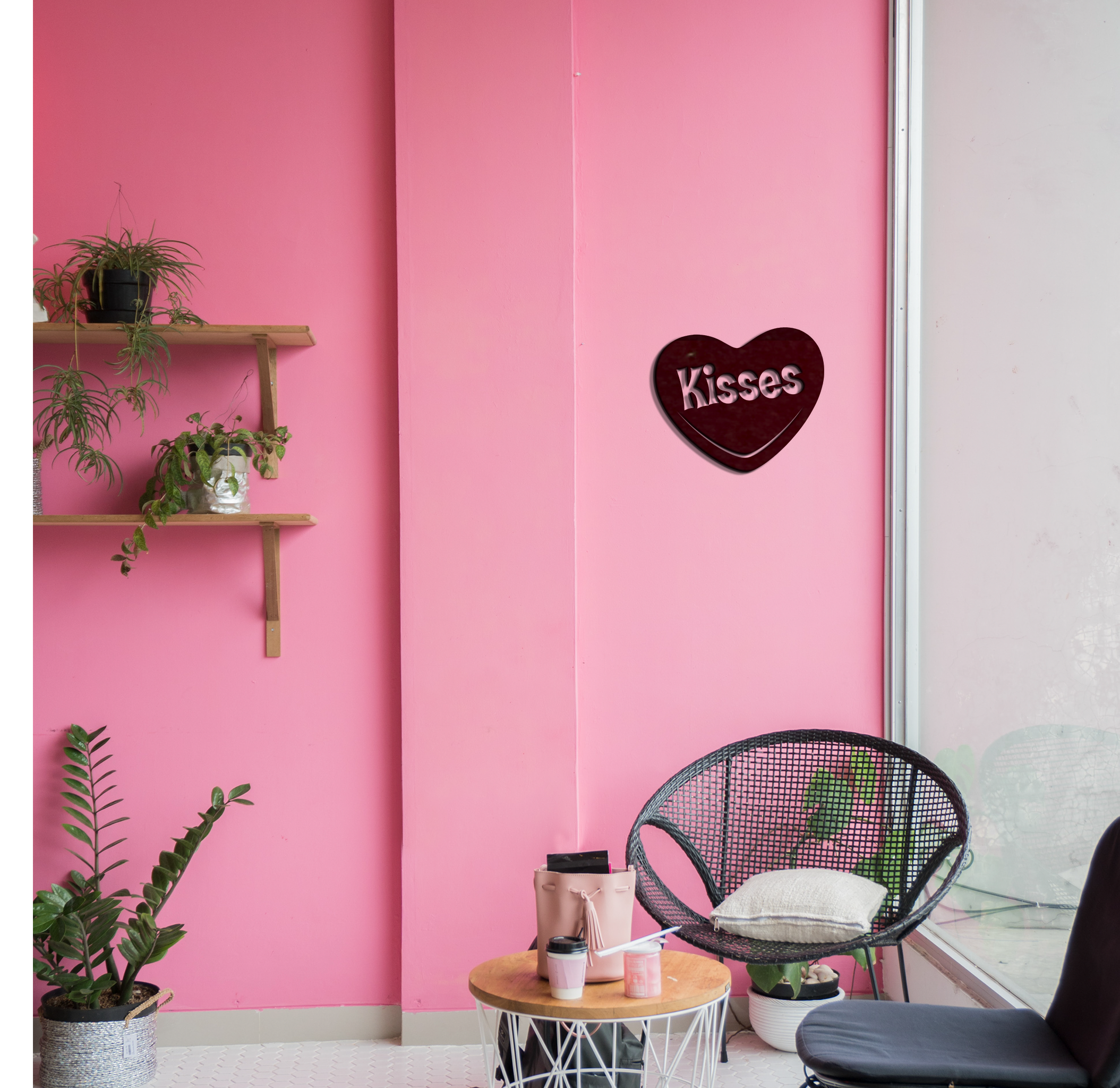 Kisses Candy Heart Metal Wall Art in vibrant colors, showcasing a heart design made from durable 16 gauge steel, perfect for home decor.
