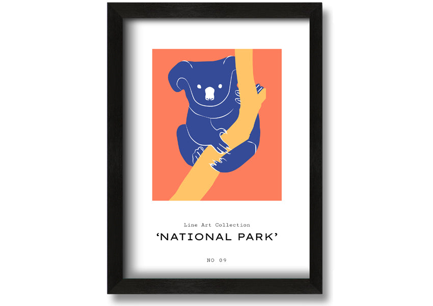 Framed print of a koala sitting on a branch, showcasing detailed artwork and available in various frame colors.