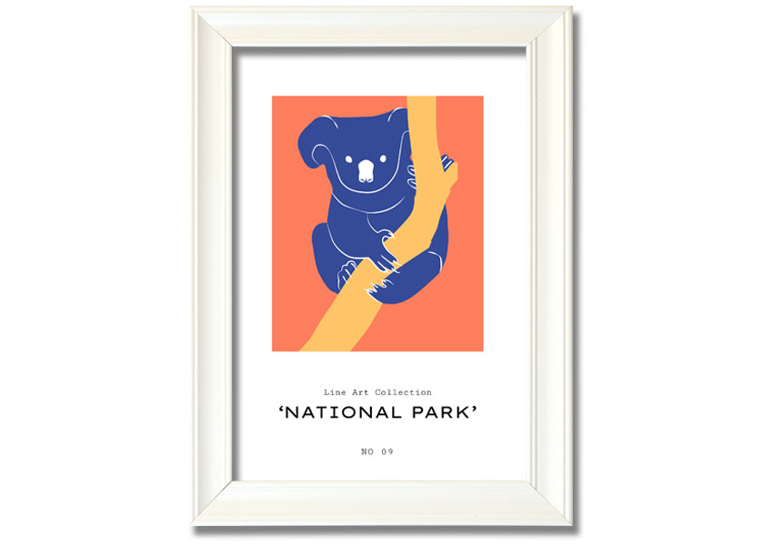 Framed print of a koala sitting on a branch, showcasing detailed artwork and available in various frame colors.