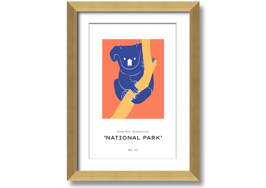 Framed print of a koala sitting on a branch, showcasing detailed artwork and available in various frame colors.