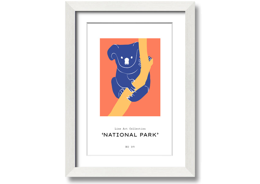 Framed print of a koala sitting on a branch, showcasing detailed artwork and available in various frame colors.