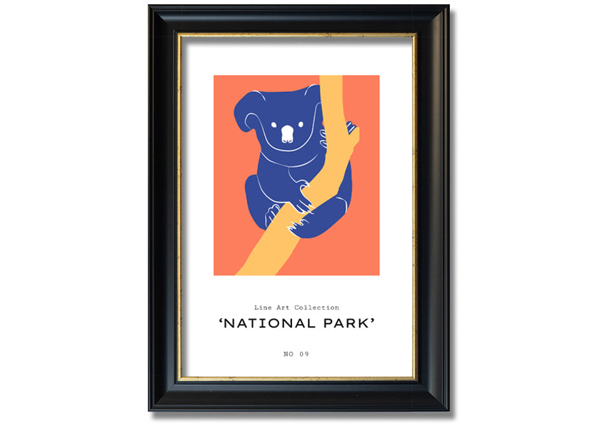 Framed print of a koala sitting on a branch, showcasing detailed artwork and available in various frame colors.