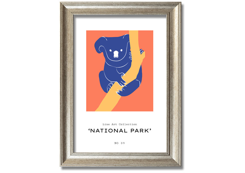Framed print of a koala sitting on a branch, showcasing detailed artwork and available in various frame colors.