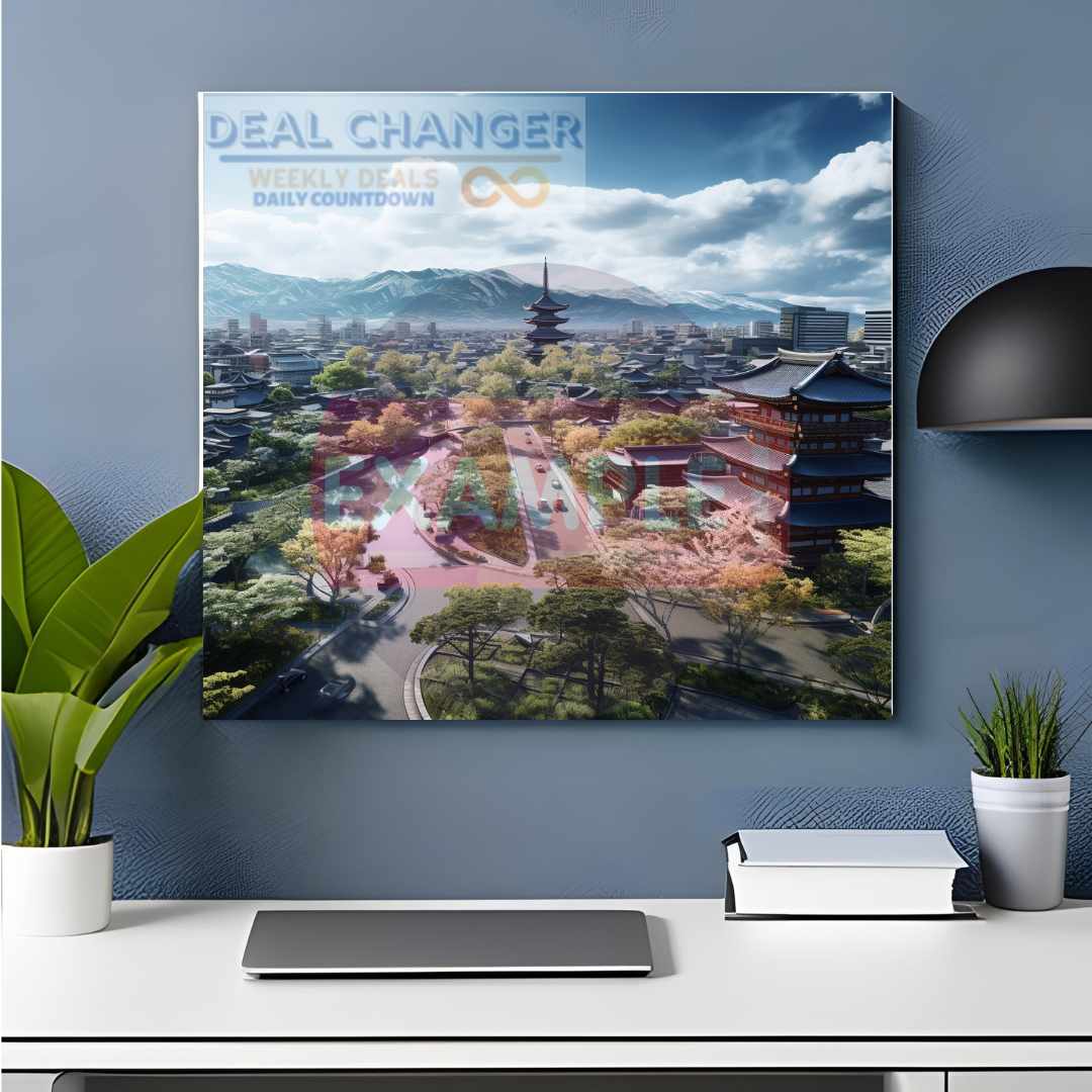 High-resolution canvas print of Kyoto city center showcasing vibrant colors and iconic landmarks.