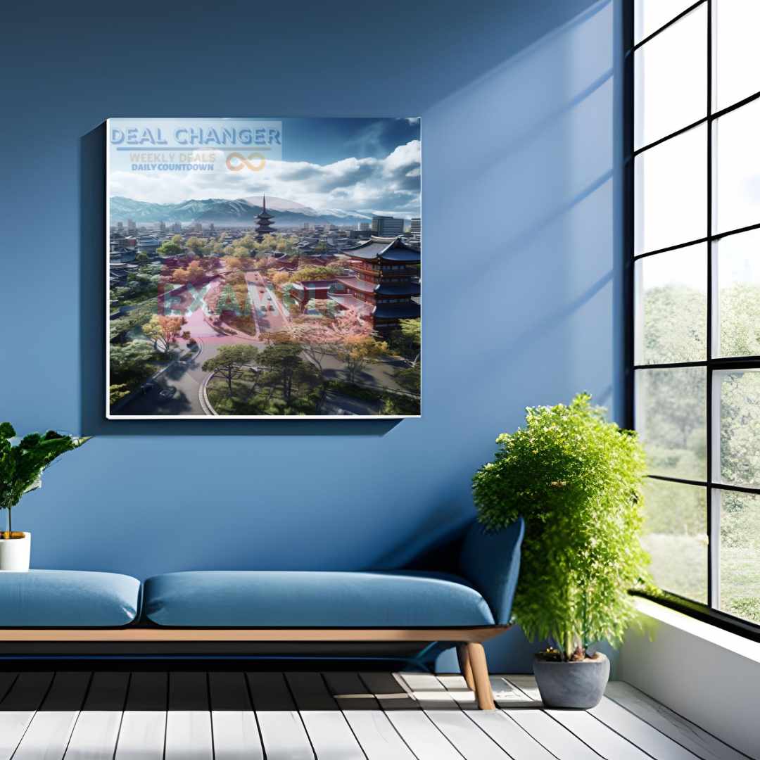 High-resolution canvas print of Kyoto city center showcasing vibrant colors and iconic landmarks.