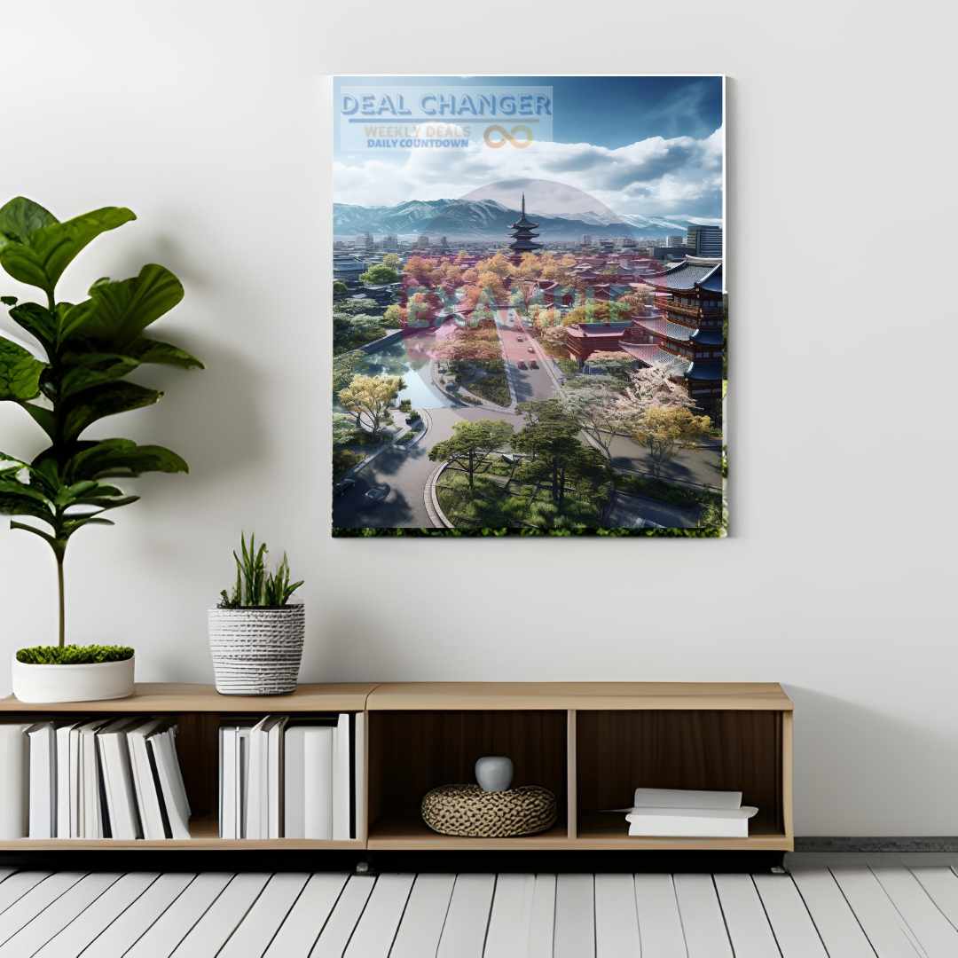 High-resolution canvas print of Kyoto city center showcasing vibrant colors and iconic landmarks.