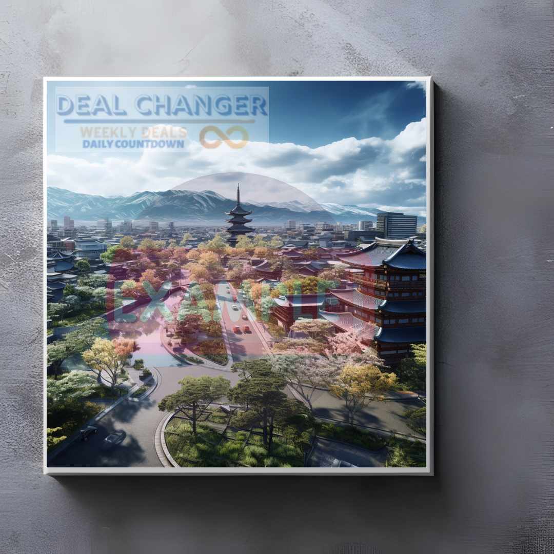 High-resolution canvas print of Kyoto city center showcasing vibrant colors and iconic landmarks.