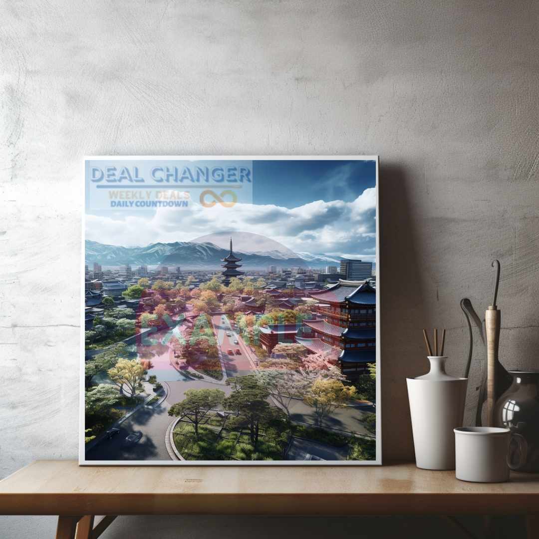 High-resolution canvas print of Kyoto city center showcasing vibrant colors and iconic landmarks.