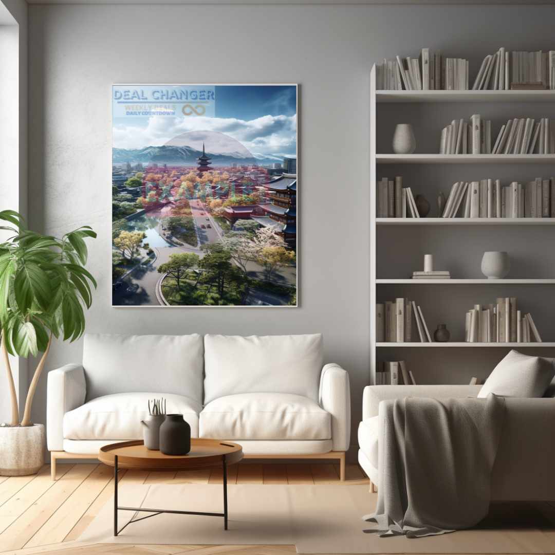 High-resolution canvas print of Kyoto city center showcasing vibrant colors and iconic landmarks.