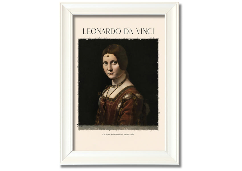 Canvas print of La Belle Ferronnière by Leonardo Da Vinci, mounted on a 44mm box frame, showcasing intricate details and vibrant colors.