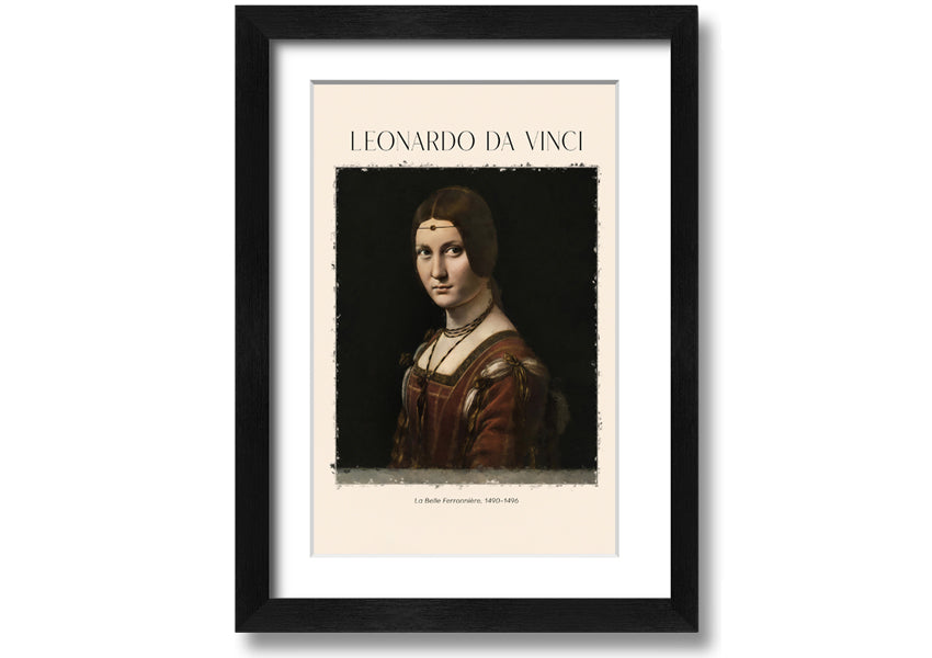 Canvas print of La Belle Ferronnière by Leonardo Da Vinci, mounted on a 44mm box frame, showcasing intricate details and vibrant colors.