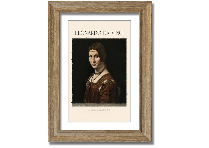 Canvas print of La Belle Ferronnière by Leonardo Da Vinci, mounted on a 44mm box frame, showcasing intricate details and vibrant colors.