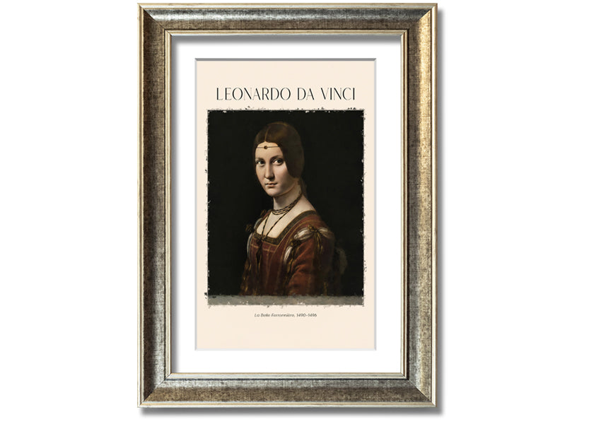 Canvas print of La Belle Ferronnière by Leonardo Da Vinci, mounted on a 44mm box frame, showcasing intricate details and vibrant colors.