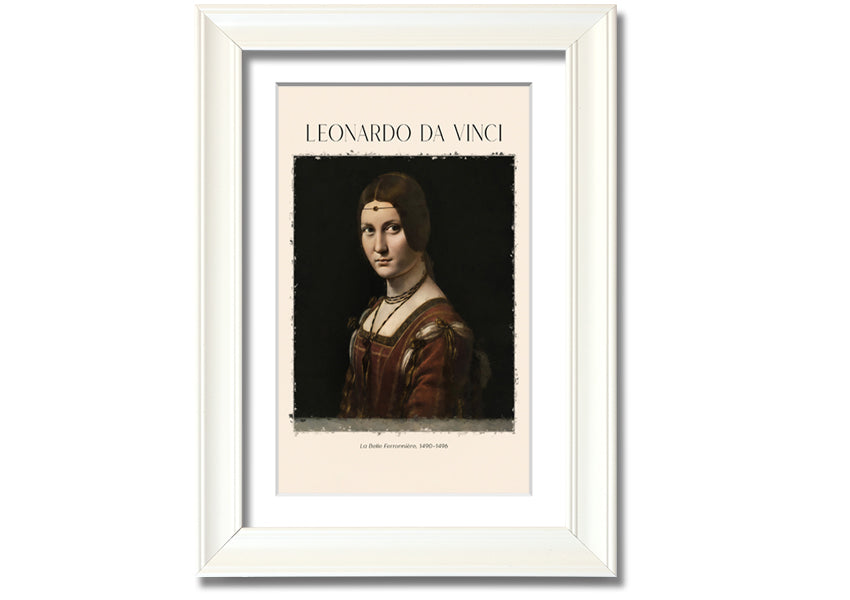 Canvas print of La Belle Ferronnière by Leonardo Da Vinci, mounted on a 44mm box frame, showcasing intricate details and vibrant colors.