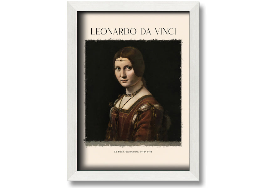 Canvas print of La Belle Ferronnière by Leonardo Da Vinci, mounted on a 44mm box frame, showcasing intricate details and vibrant colors.