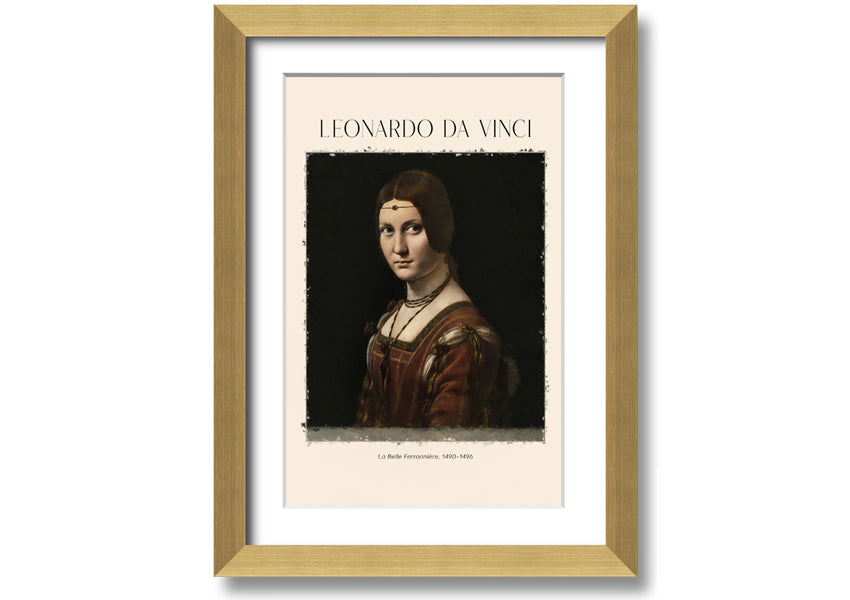 Canvas print of La Belle Ferronnière by Leonardo Da Vinci, mounted on a 44mm box frame, showcasing intricate details and vibrant colors.