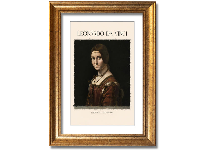 Canvas print of La Belle Ferronnière by Leonardo Da Vinci, mounted on a 44mm box frame, showcasing intricate details and vibrant colors.