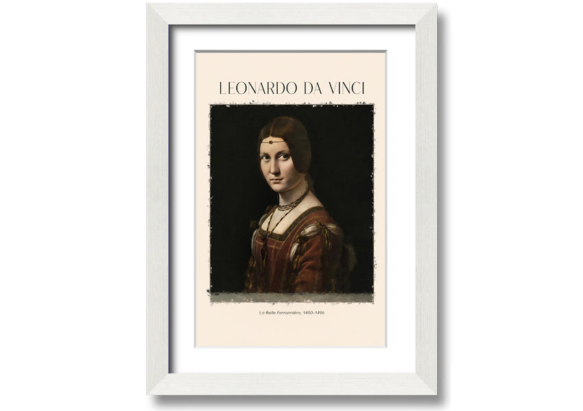 Canvas print of La Belle Ferronnière by Leonardo Da Vinci, mounted on a 44mm box frame, showcasing intricate details and vibrant colors.