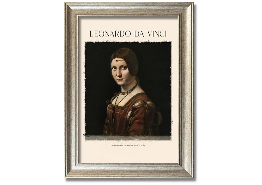 Canvas print of La Belle Ferronnière by Leonardo Da Vinci, mounted on a 44mm box frame, showcasing intricate details and vibrant colors.