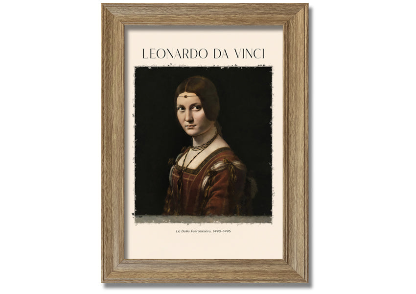 Canvas print of La Belle Ferronnière by Leonardo Da Vinci, mounted on a 44mm box frame, showcasing intricate details and vibrant colors.