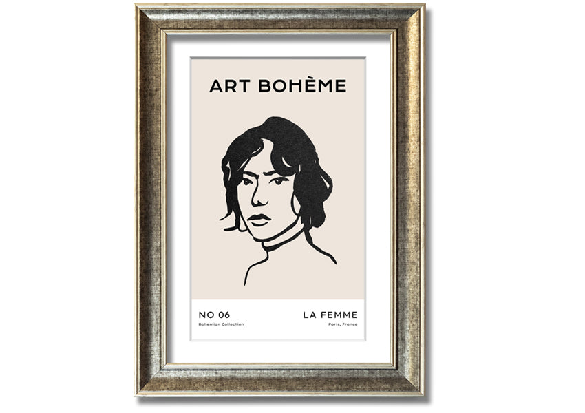 La Boheme framed print showcasing elegant design and multiple frame options, handmade in the UK.