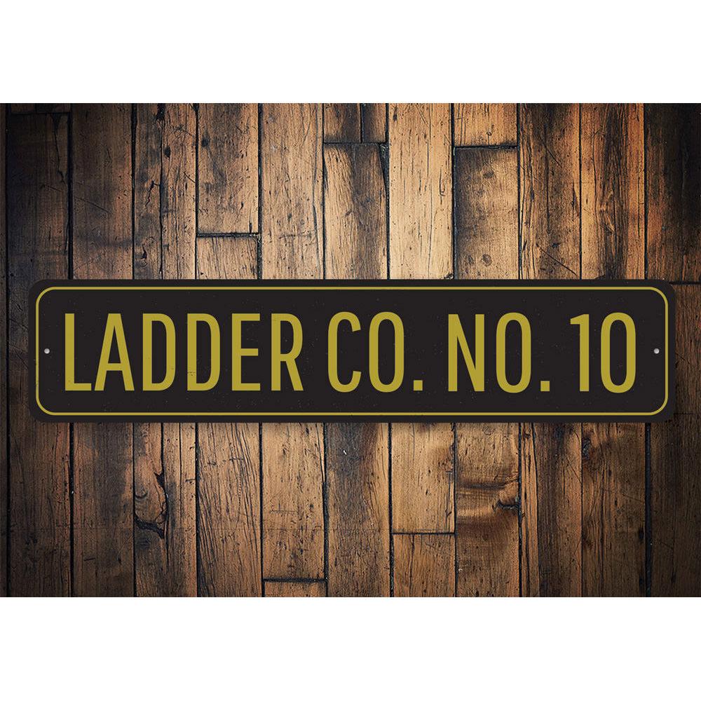 Customizable Ladder Company Number Sign made from high-quality aluminum, featuring pre-drilled holes for easy mounting.