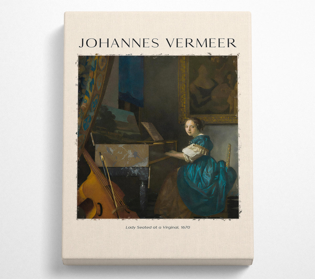 A beautiful canvas print of 'Lady Seated At A Virginal' by Johannes Vermeer, showcasing a lady playing a virginal in a serene setting.