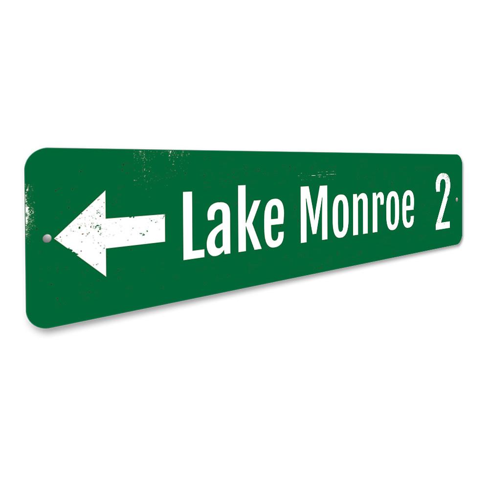 Lake Directional Mileage Sign made of durable aluminum, featuring customizable text options, ideal for lakehouse decor.