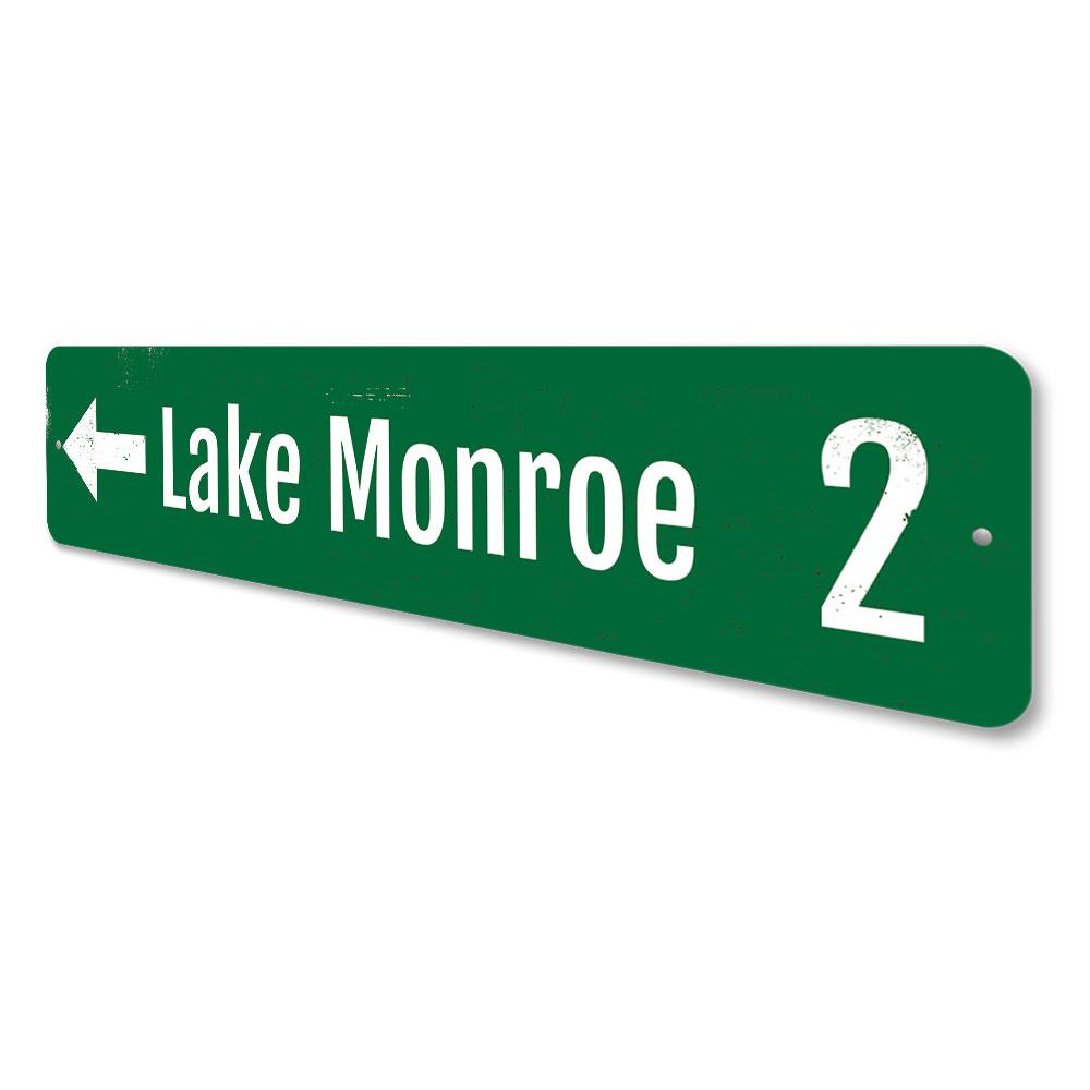 Lake Directional Mileage Sign made of durable aluminum, featuring customizable text options, ideal for lakehouse decor.