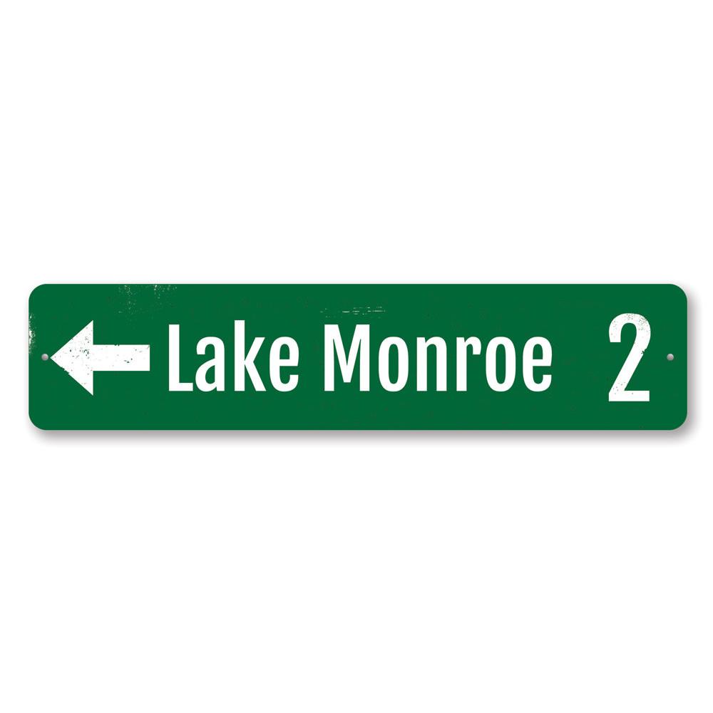 Lake Directional Mileage Sign made of durable aluminum, featuring customizable text options, ideal for lakehouse decor.