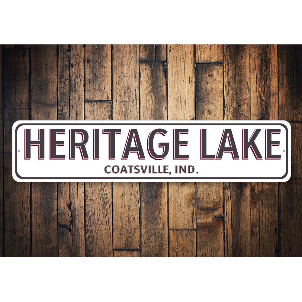 A beautifully crafted Lake House City State Sign made from high-quality aluminum, showcasing a personalized design perfect for lakeside homes.