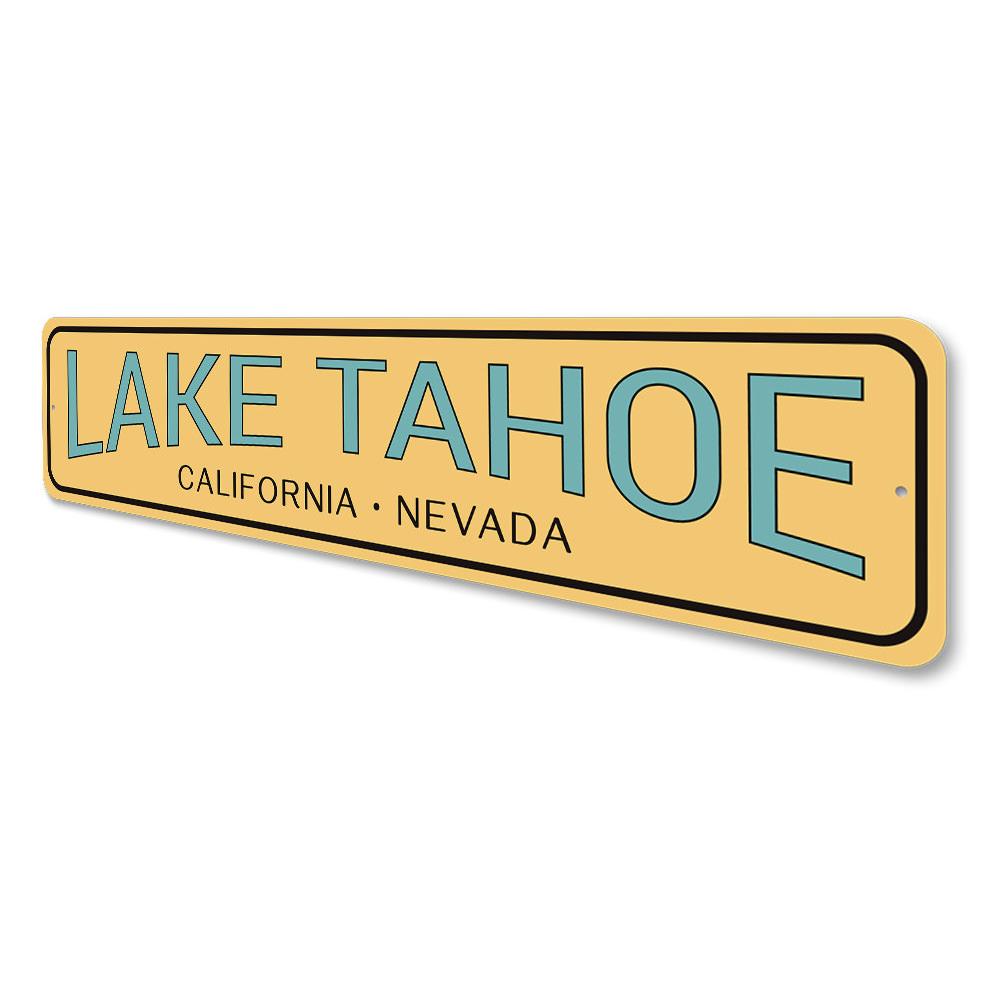 Lake Tahoe decorative sign made of high-quality aluminum, featuring a beautiful lake design, perfect for lakehouses and personalized gifts.
