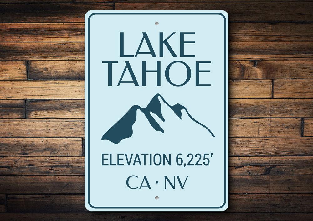 Lake Tahoe Elevation Sign made of high-quality aluminum, featuring customizable text and pre-drilled holes for easy mounting.
