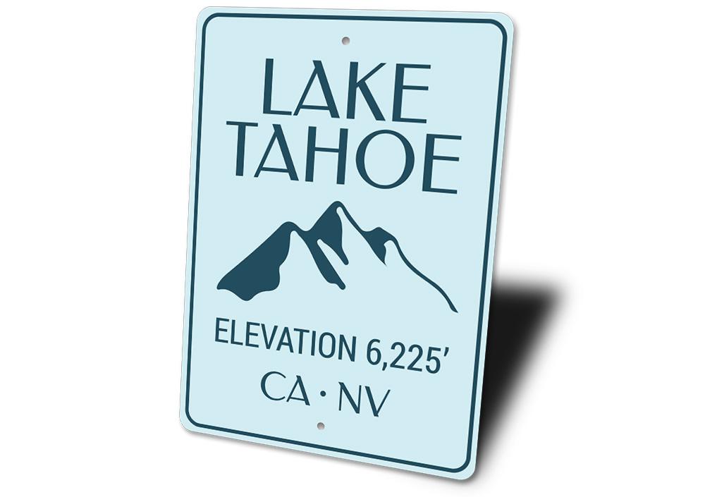 Lake Tahoe Elevation Sign made of high-quality aluminum, featuring customizable text and pre-drilled holes for easy mounting.