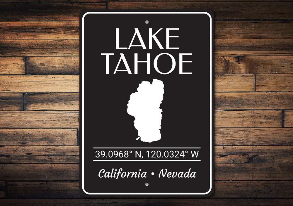Customizable Lake Tahoe location sign made of high-quality aluminum, featuring a beautiful design perfect for lakehouse decor.