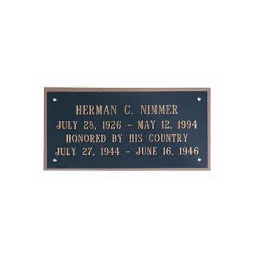 Large Personalized Name Plate, 6 inches wide by 3 inches tall, engraved with gold lettering on a black background, ideal for display cases.