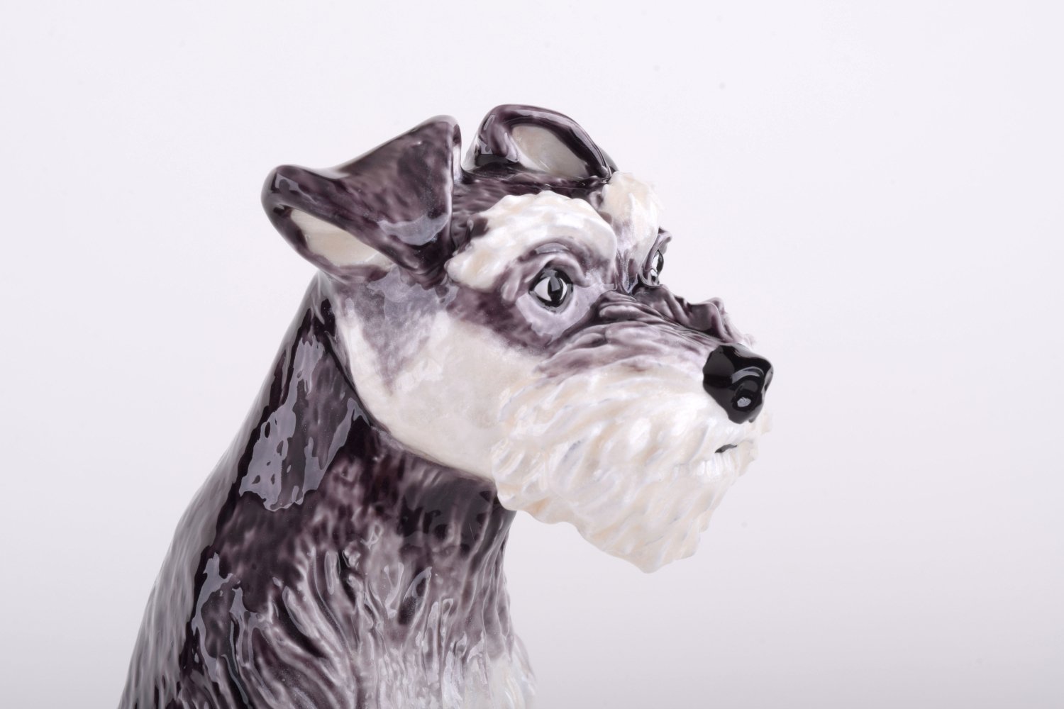 Large white and black dog trinket box, handmade with enamel and Austrian crystals, featuring 24K gold or 925 silver plating.