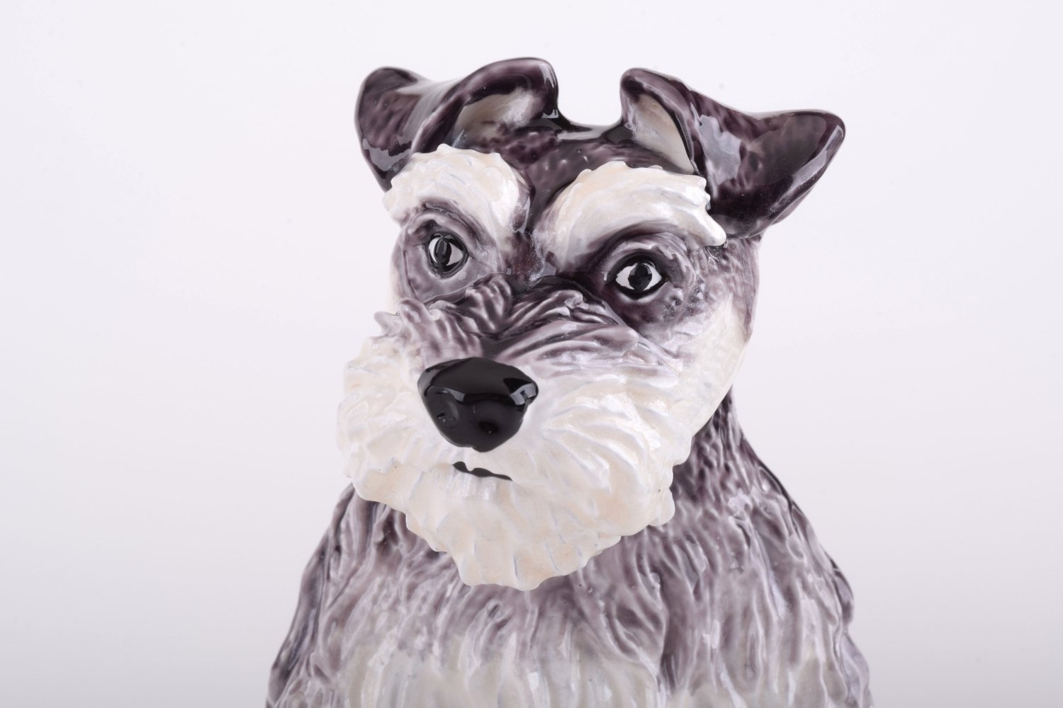 Large white and black dog trinket box, handmade with enamel and Austrian crystals, featuring 24K gold or 925 silver plating.