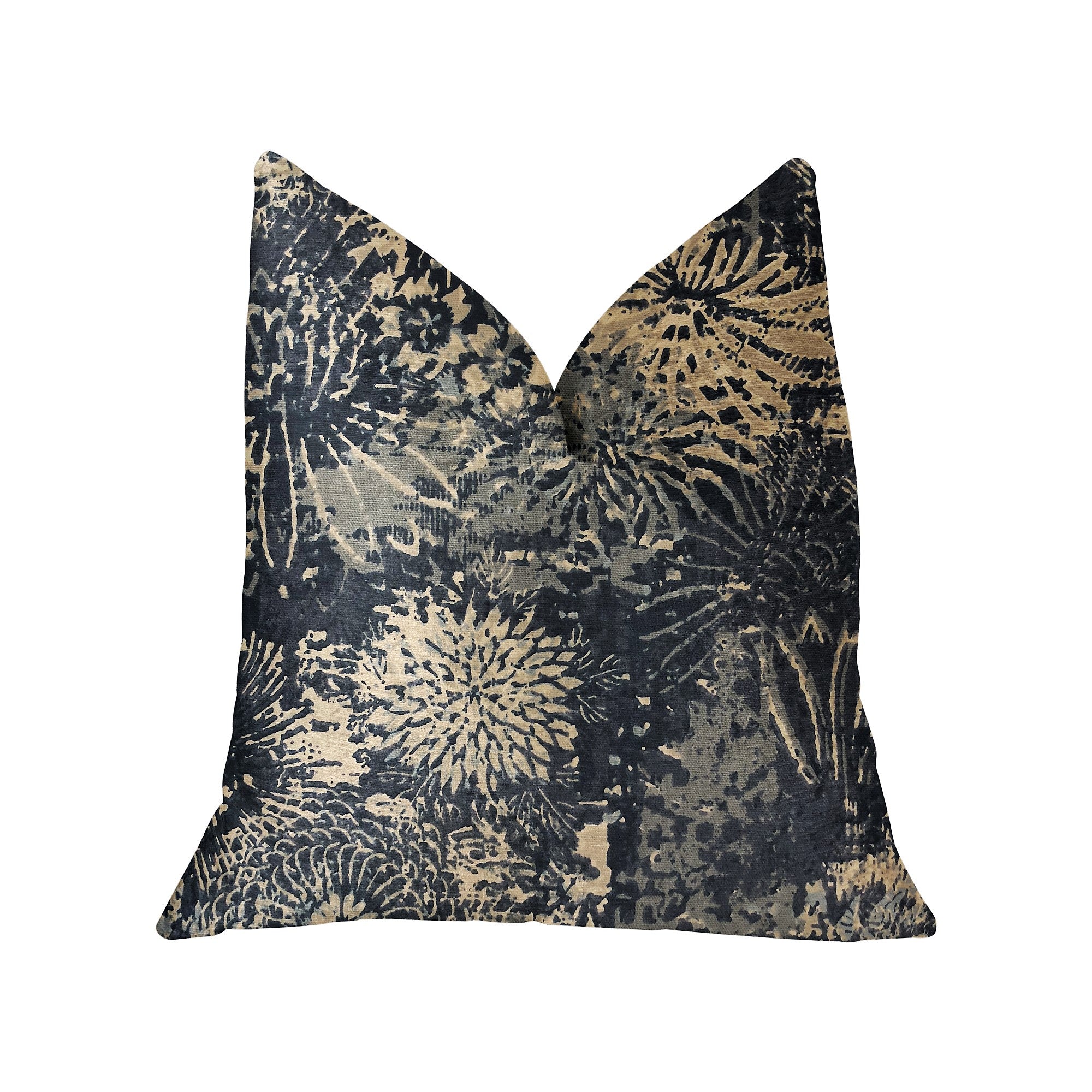 Lazuli Blue and Beige Luxury Throw Pillow showcasing an abstract pattern, handmade in the USA with a soft cotton fabric.