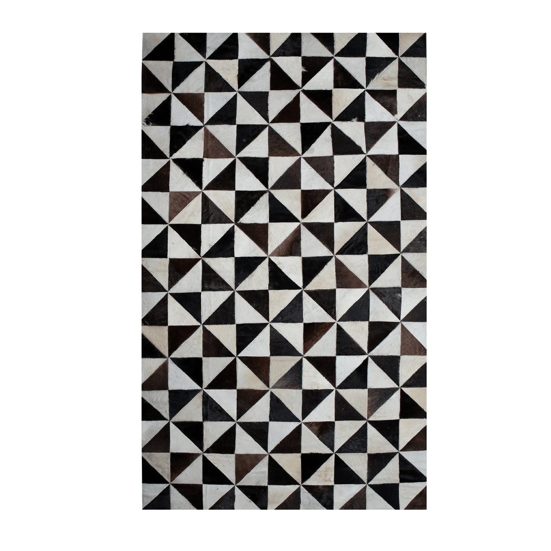 Handmade leather rug made from genuine cowhide, featuring a small pattern patchwork design, ideal for home decor.