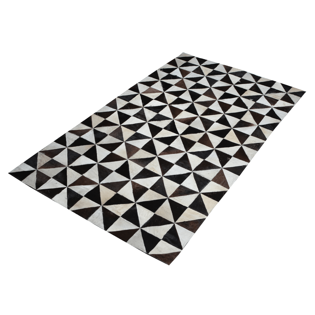 Handmade leather rug made from genuine cowhide, featuring a small pattern patchwork design, ideal for home decor.