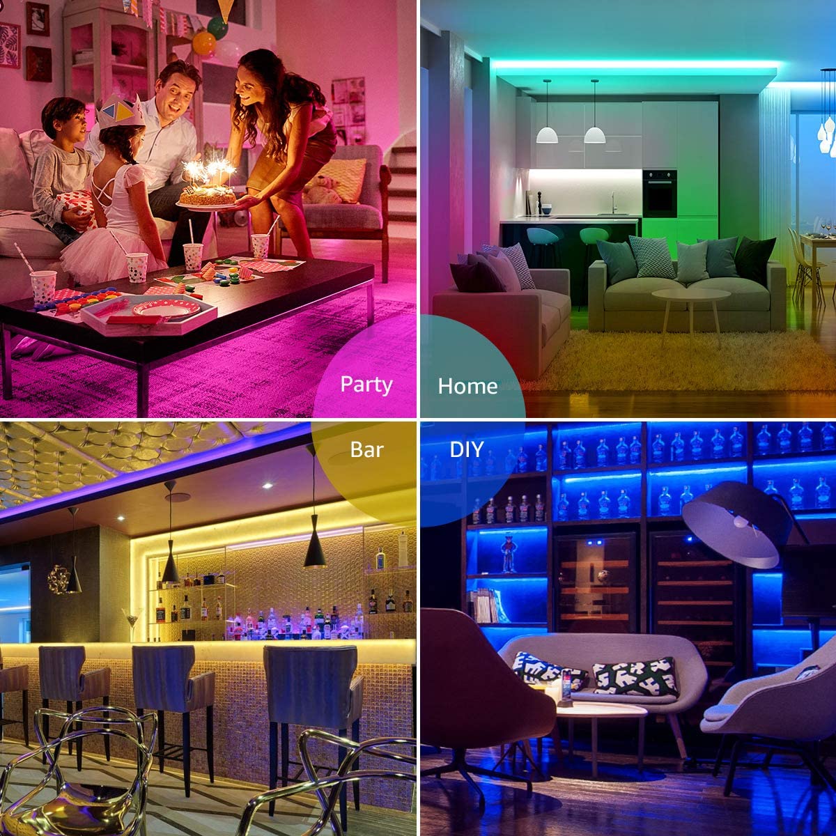 32.8 ft LED Strip Lights with 300 RGB LEDs, waterproof and flexible for home decoration.