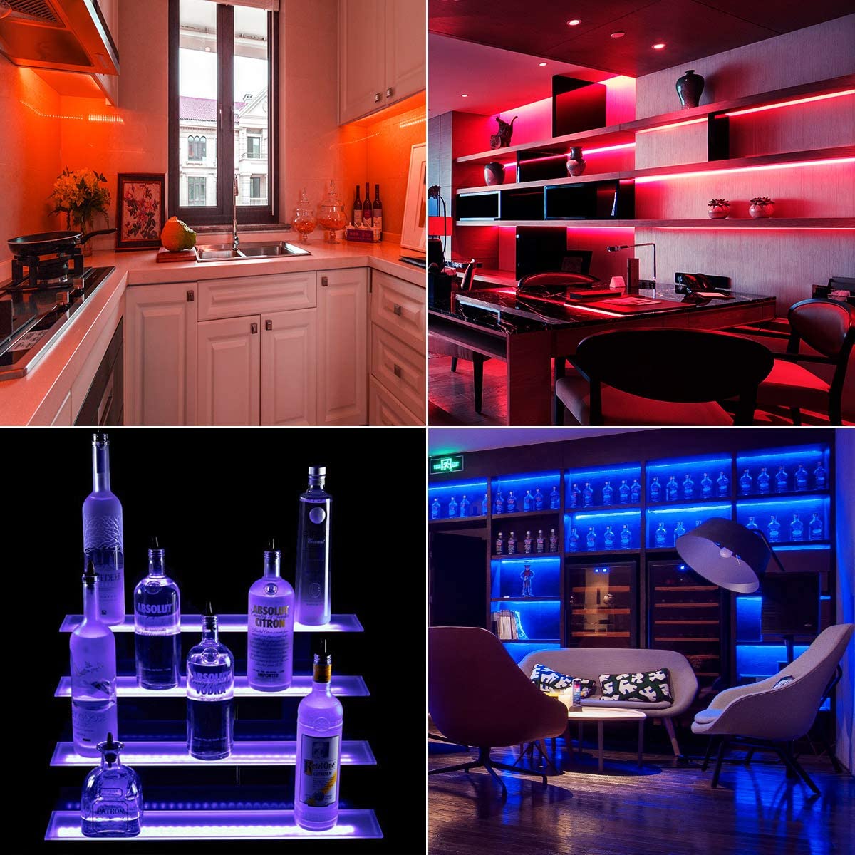 32.8 ft LED Strip Lights with 300 RGB LEDs, waterproof and flexible for home decoration.