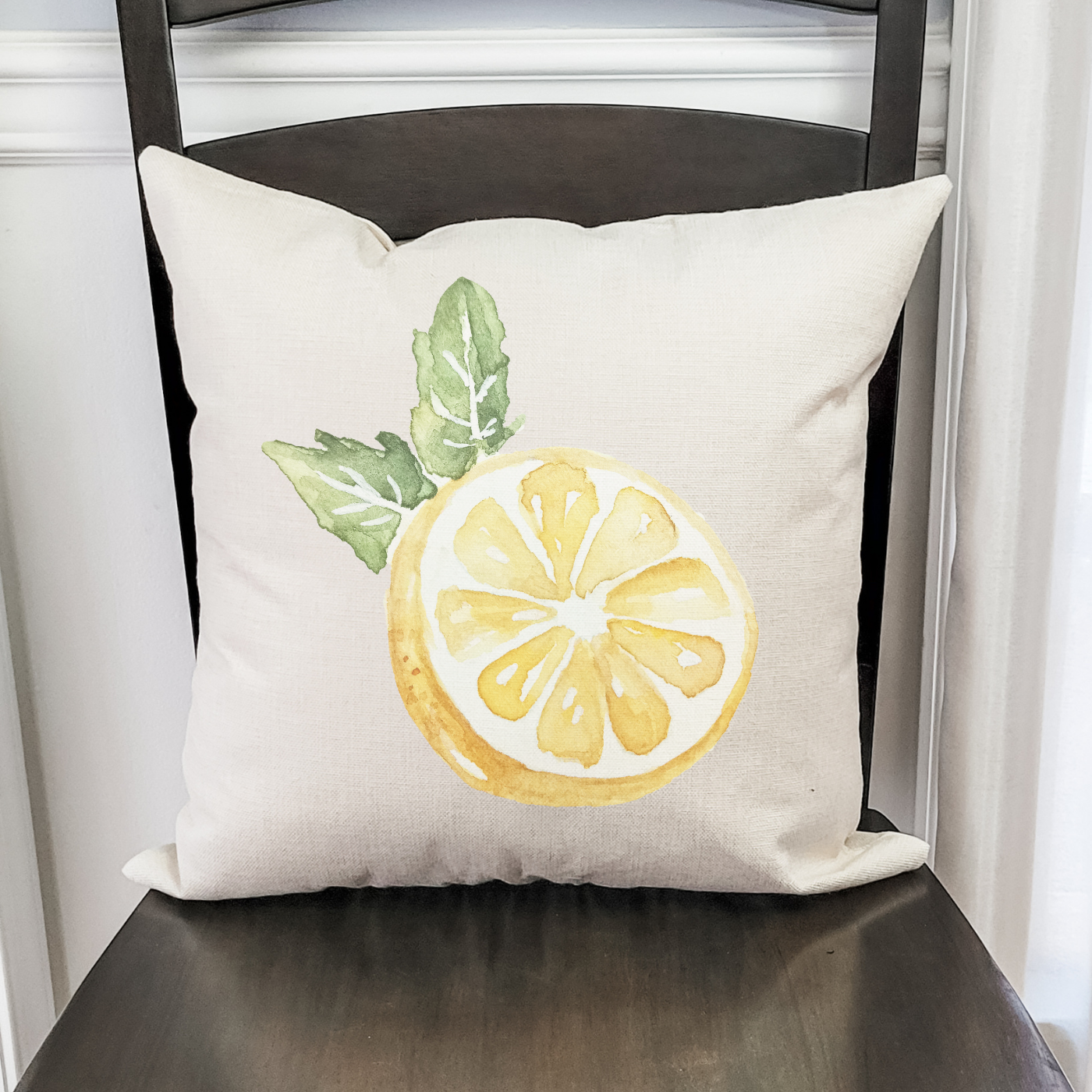 Lemon Pillow Cover featuring a vibrant lemon design on a light beige background, perfect for summer decor.