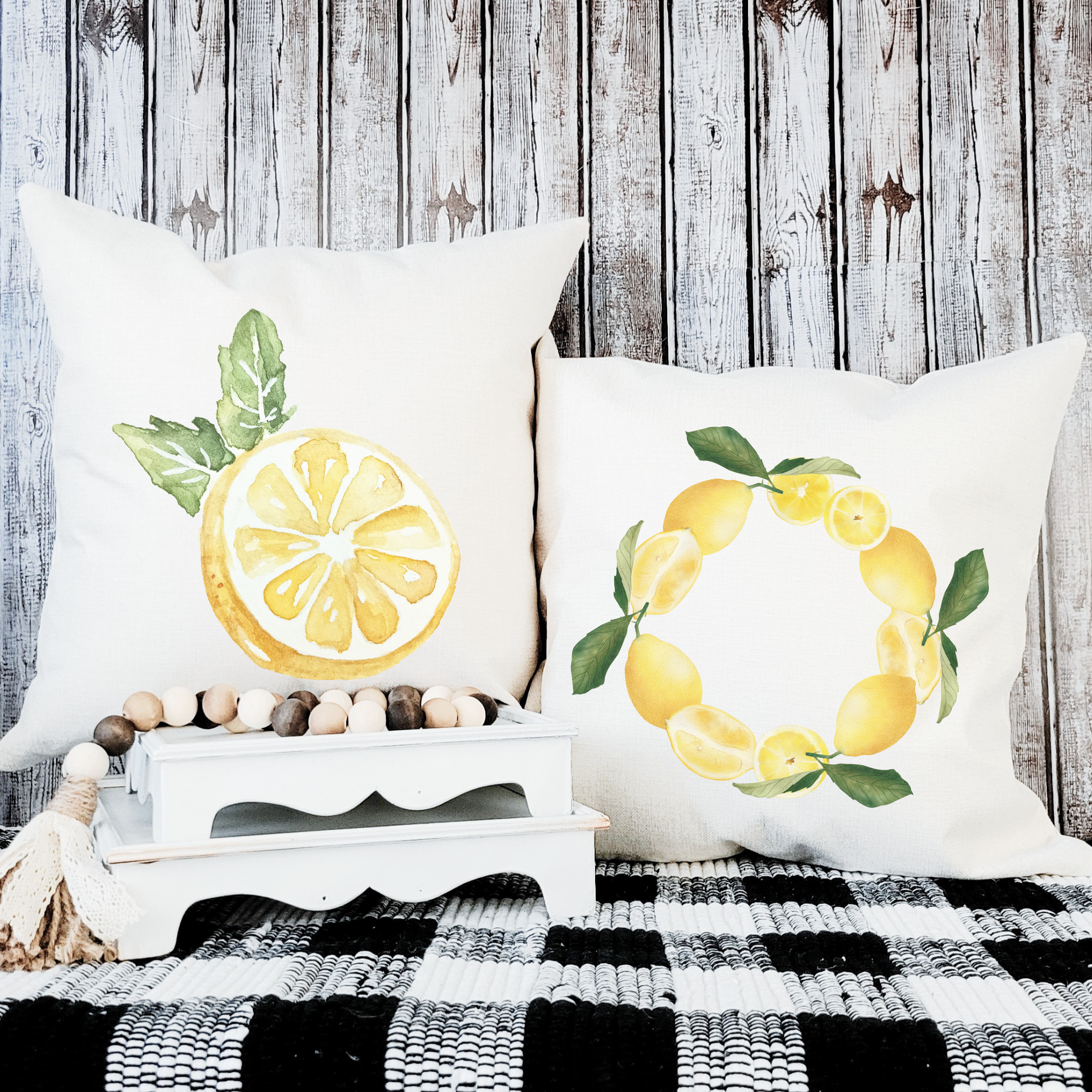 Lemon Pillow Cover featuring a vibrant lemon design on a light beige background, perfect for summer decor.