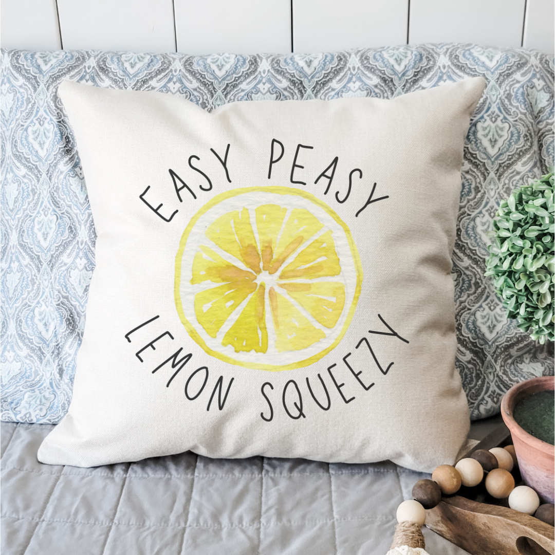 Lemon Squeezy 1 Pillow Cover featuring original woven linen design in light beige color with hidden zipper.