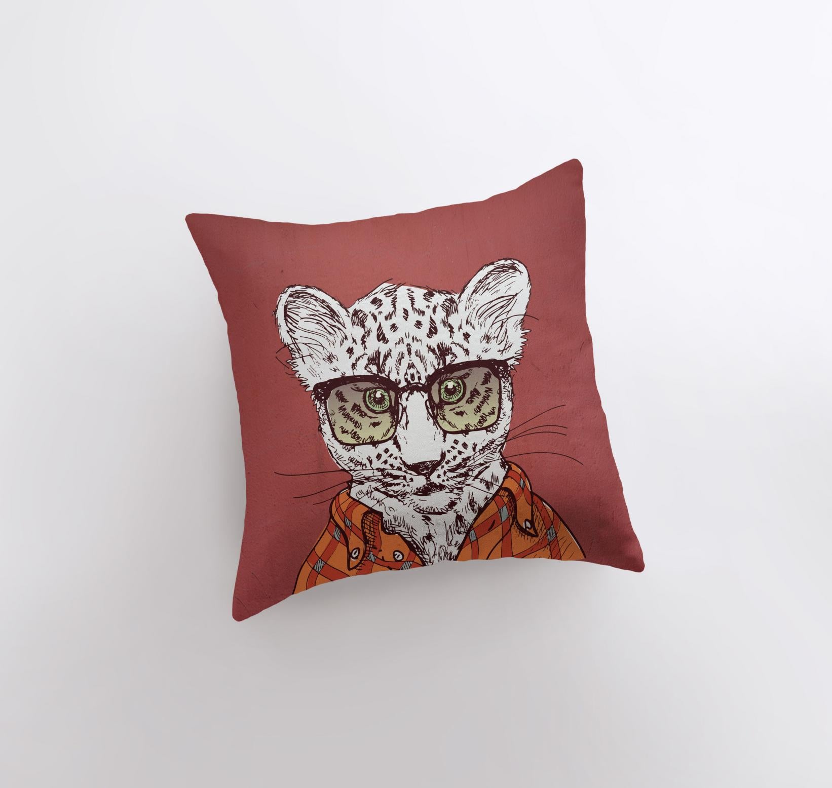 Leopard Hipster Pillow Cover featuring a stylish snow leopard design, perfect for home decor.