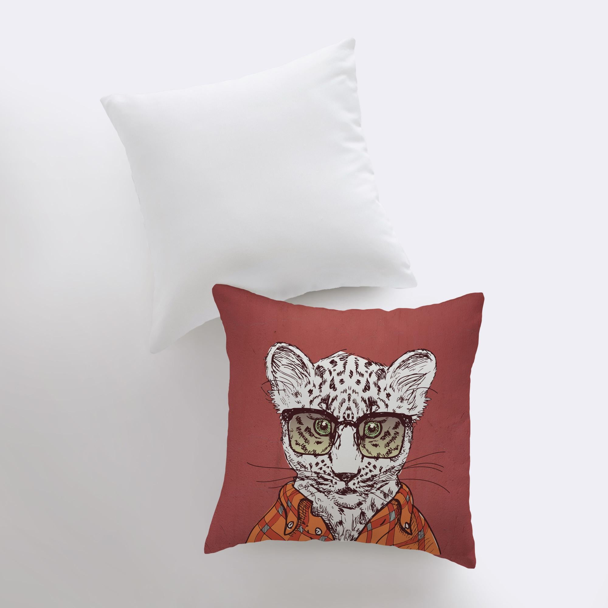 Leopard Hipster Pillow Cover featuring a stylish snow leopard design, perfect for home decor.